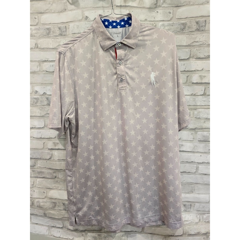 U Suck At Golf Polo Shirt Mens L Grey Stars Patriotic Performance Stretch